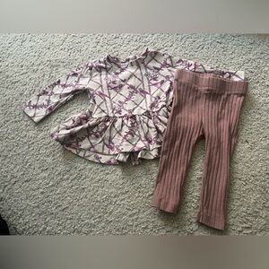 Kate Quinn Trellis Birds 2-Piece Set | Peplum Top + Ribbed Leggings | 6–12m